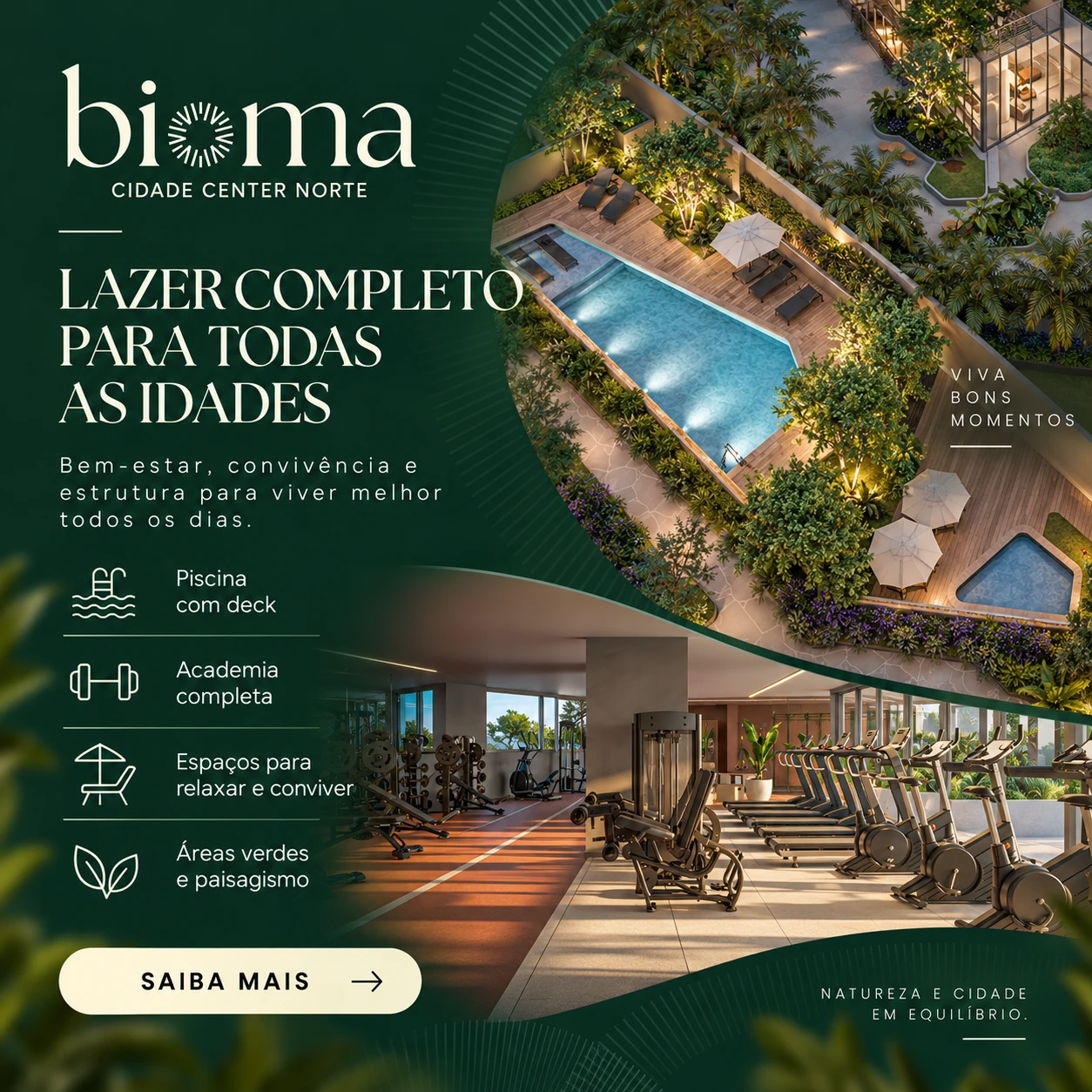 Área de lazer do Bioma — piscina e academia